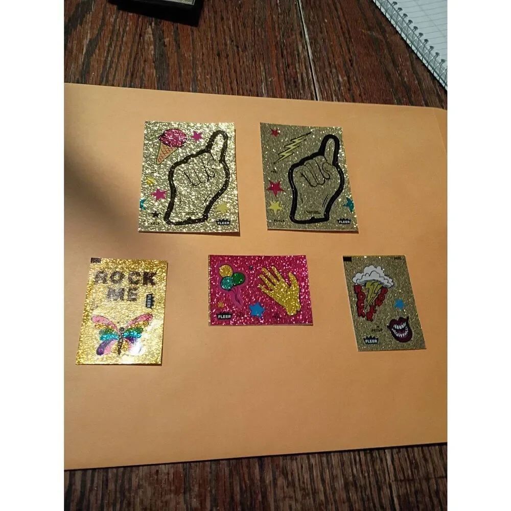 Lot of 5 Fleer Glitter Sticker Sheets Vintage 1980s Card Size and Smaller
